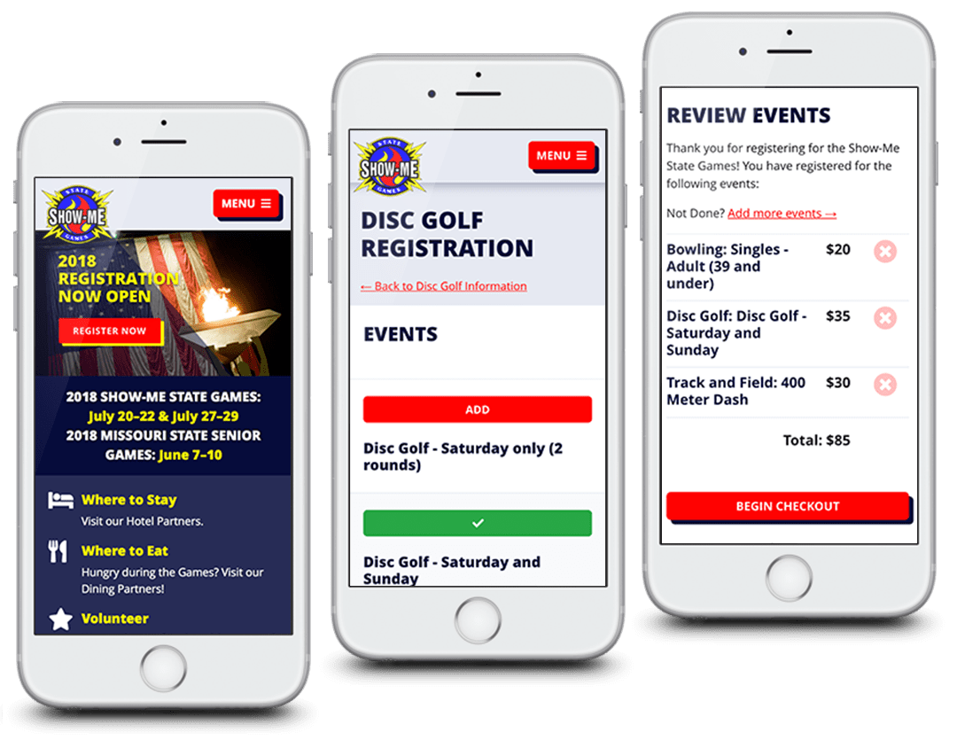 Show-Me State Games mobile screens